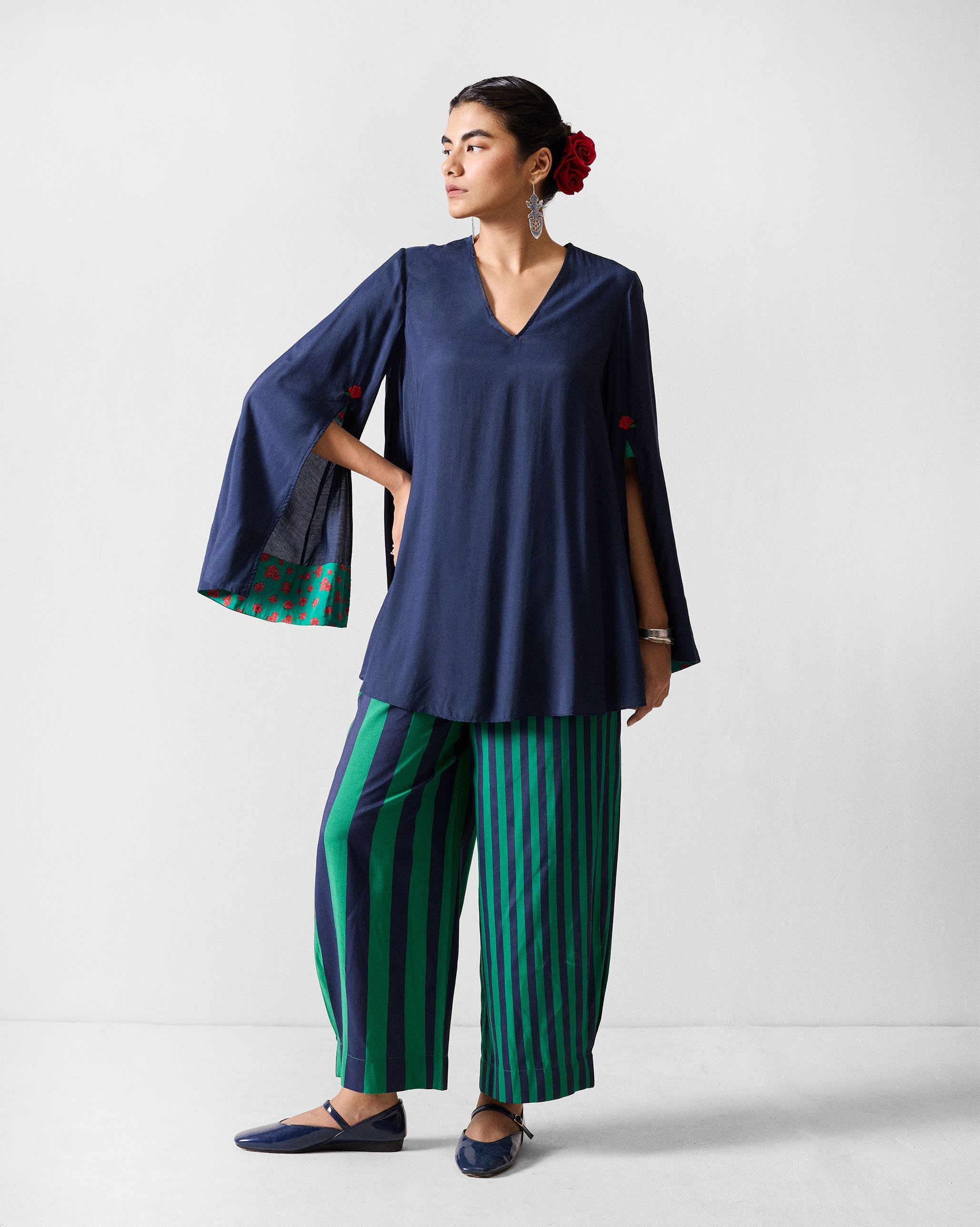 Serene Pants - Navy & Green Printed
