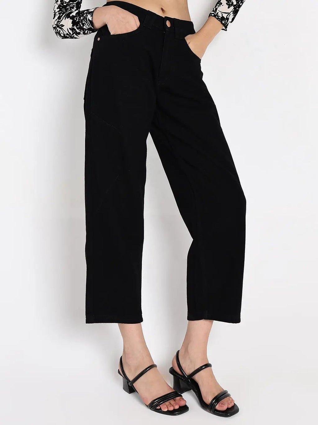 Women's Black High-Waist Wide Leg Jeans