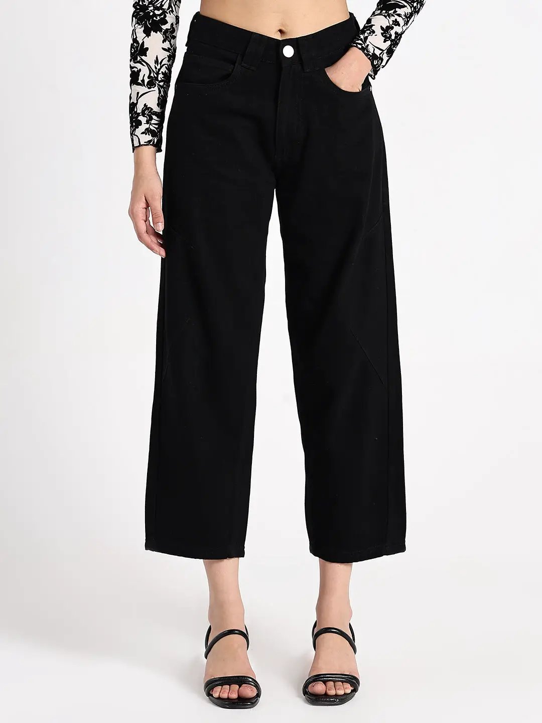 Women's Black High-Waist Wide Leg Jeans