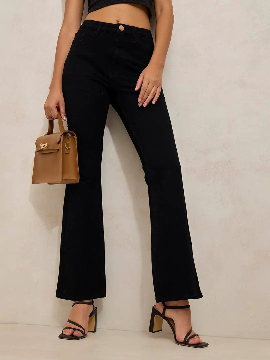 Women's Black Denim High Rise Mini Flare Jeans