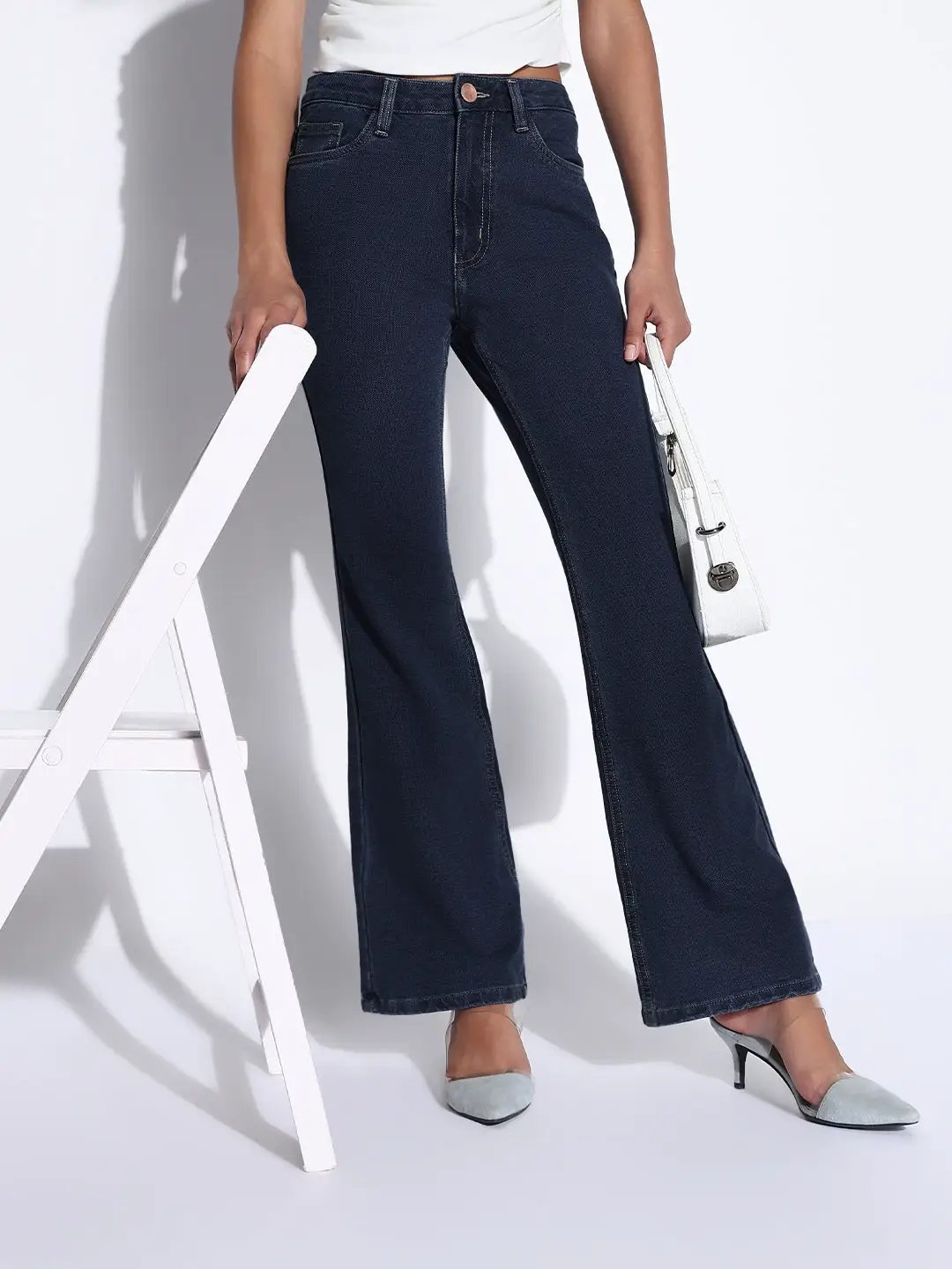 Women's Navy Blue Flared Jeans
