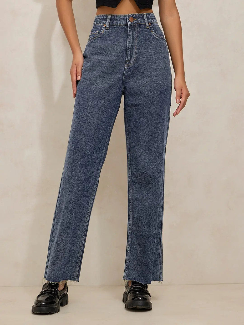 Women's Blue High Waist Casual Straight Fit Jeans