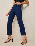 Women's Navy Blue Denim Mid Rise Slim Fit Cropped Jeans