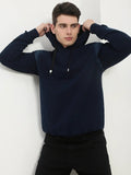 Men's Navy Blue Solid Hooded Sweatshirt