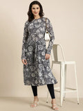 Women's Anarkali Navy Blue Floral Kurta