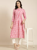 Women's Straight Pink Geometric Kurta Sets With Trousers