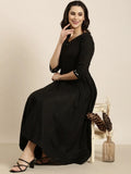 Women's Anarkali Black Solid Kurta Sets With Trousers