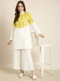Women's Off White Dyed High Neck Tunic & Palazzos Set