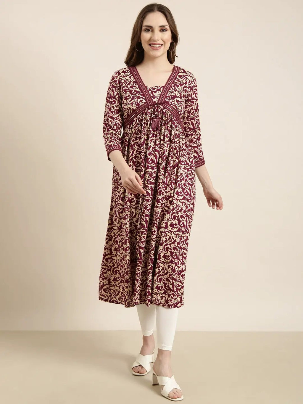 Women's Anarkali Purple Floral Kurta
