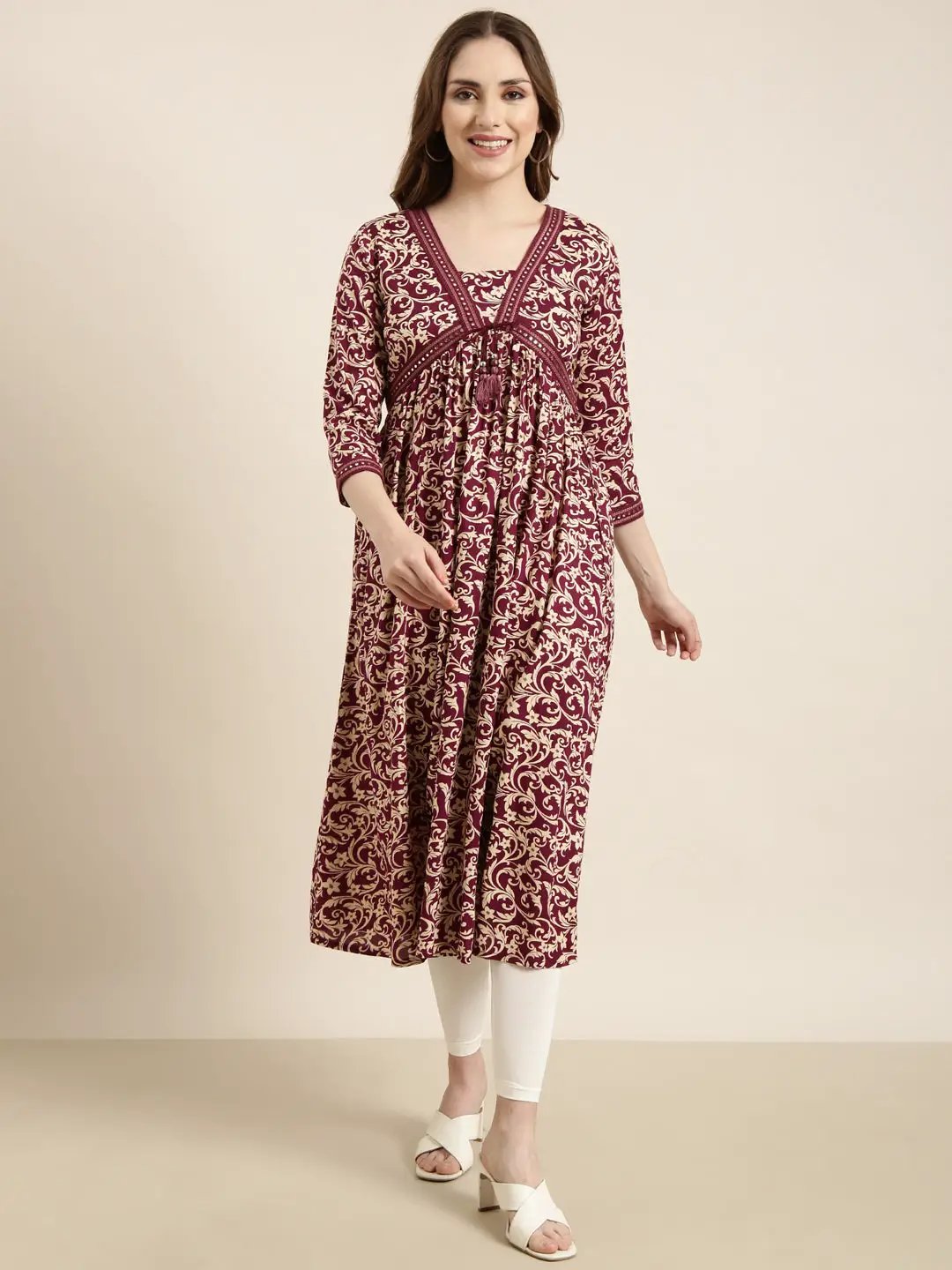 Women's Anarkali Purple Floral Kurta