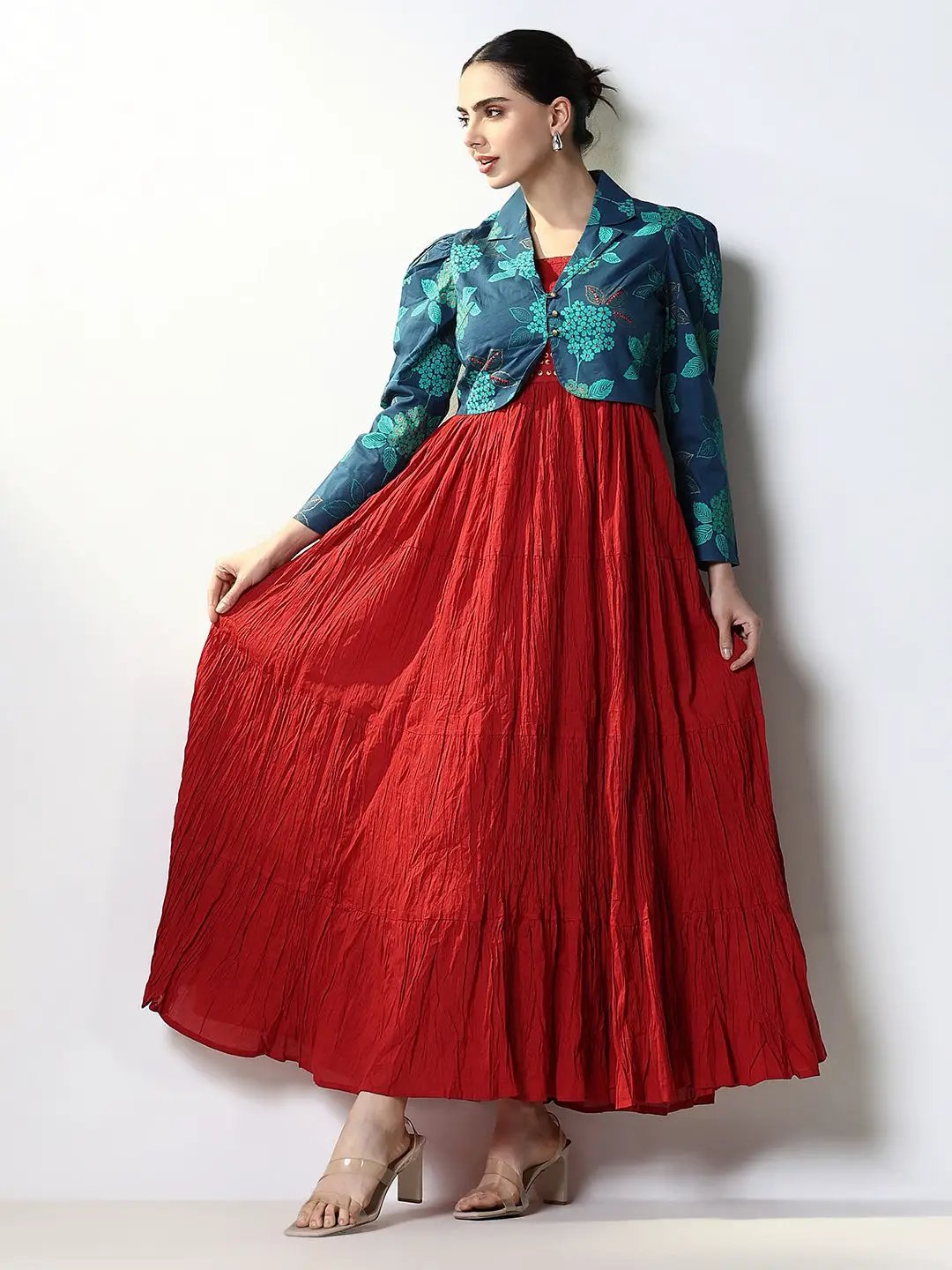 Women's Maroon Solid Anarkali Kurta with Overcoat
