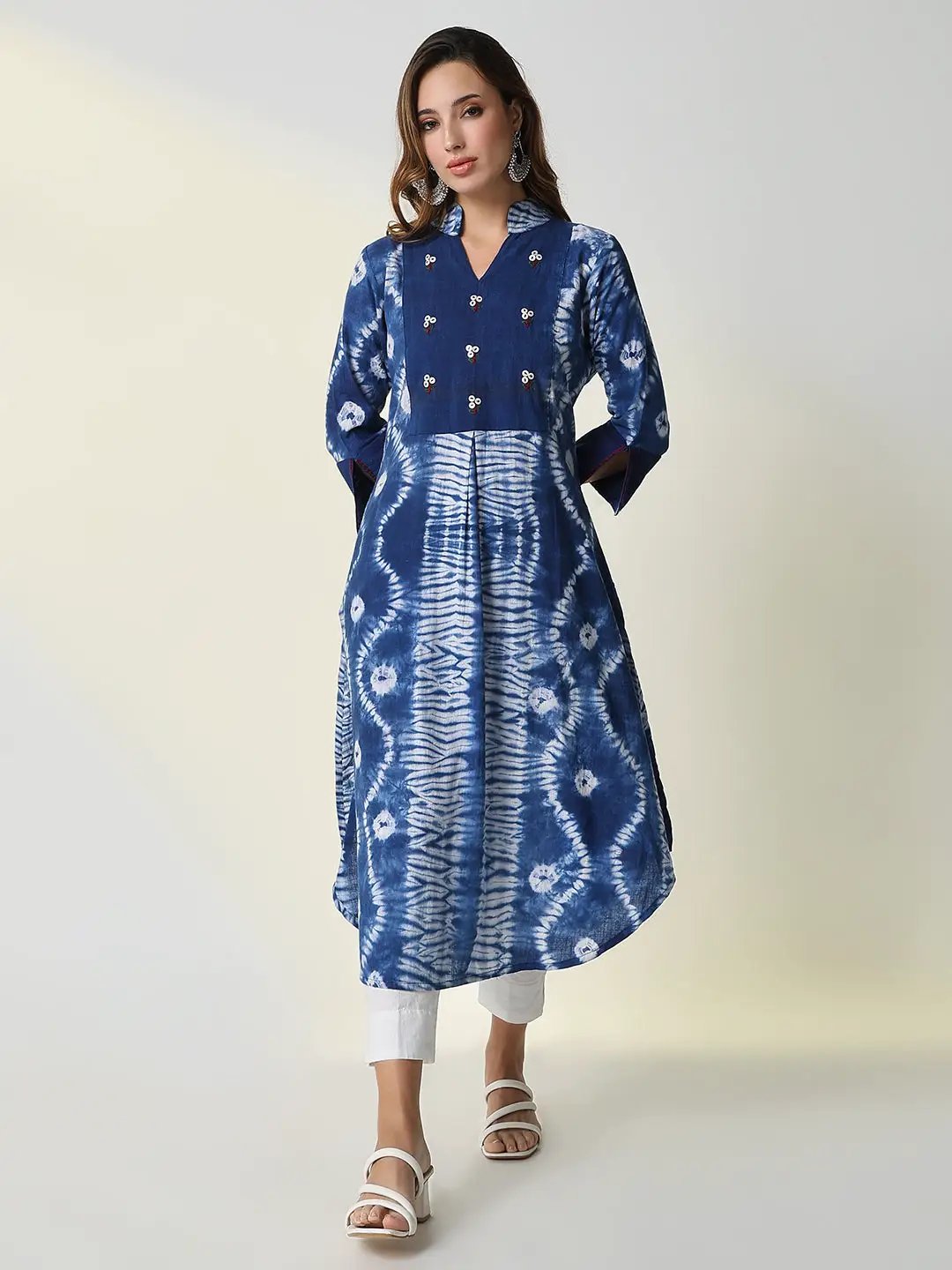 Women's Blue Graphic A-Line Kurta