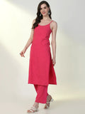 Women's Pink Solid Straight Kurta Set