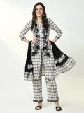Women's Checked Off White Straight Kurta Set with Dupatta