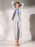 Women's Striped Blue Co-Ords Set with Blazer