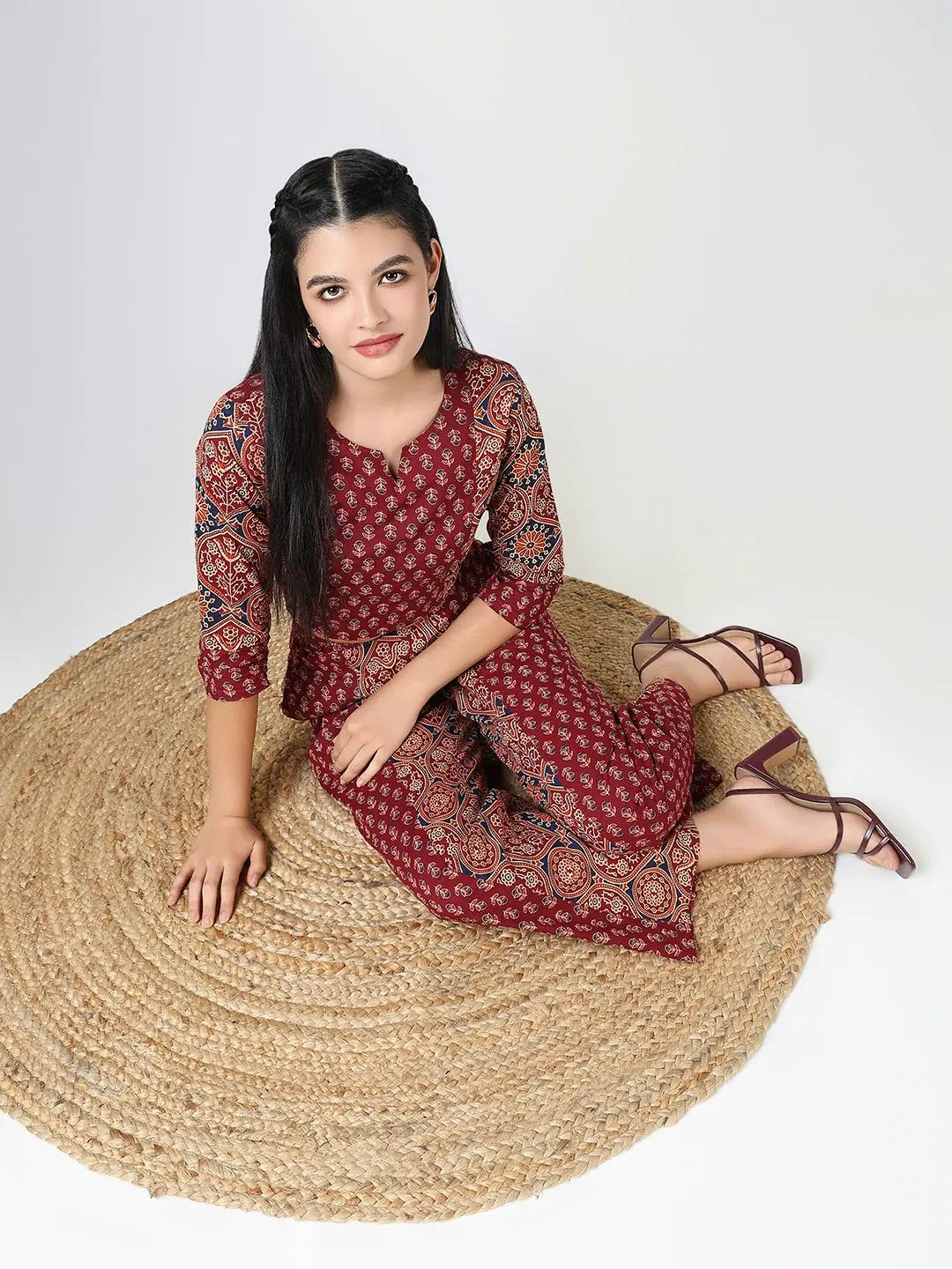 Women's Maroon Jaipuri Print Co-Ords Set