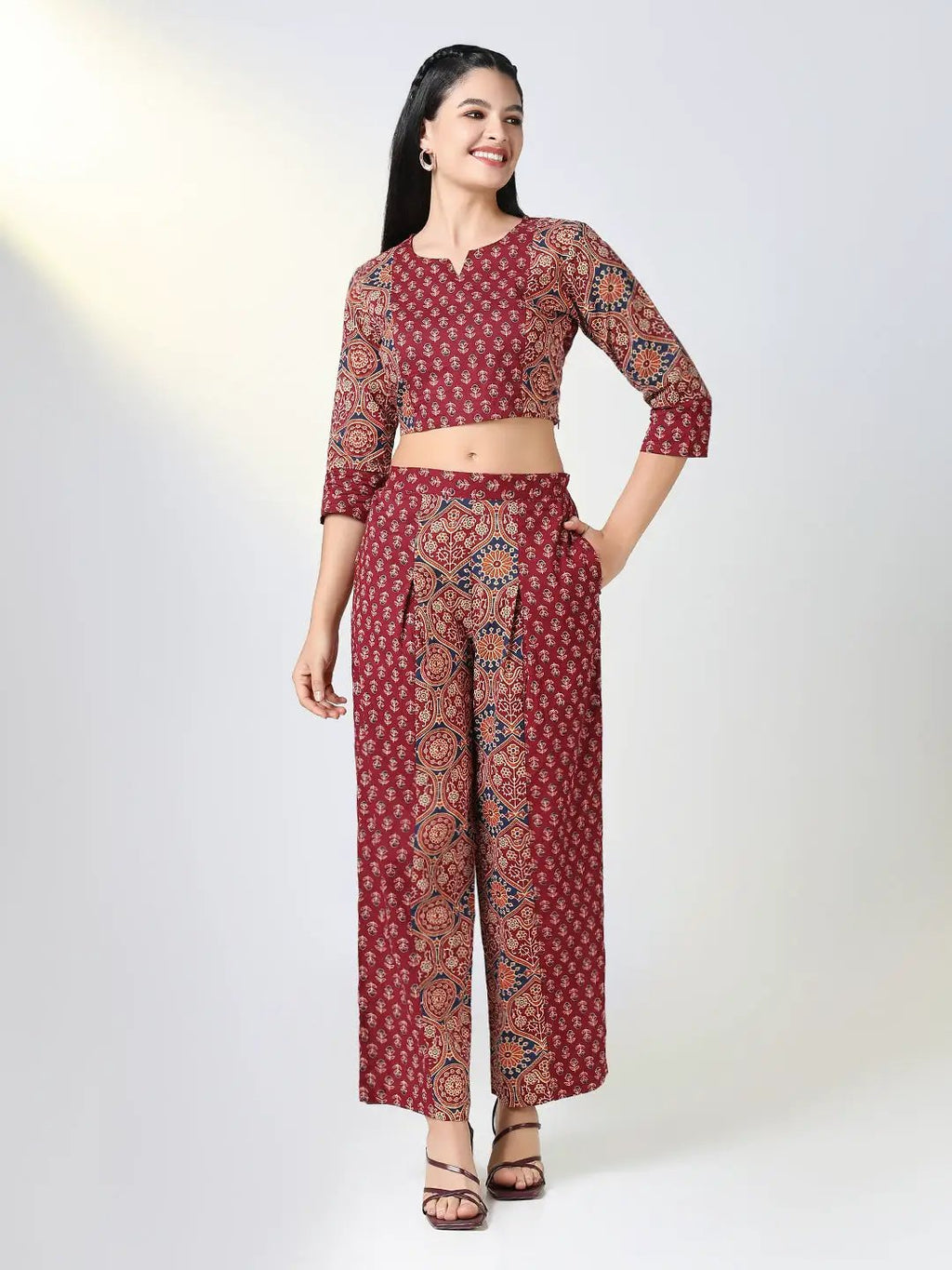 Women's Maroon Jaipuri Print Co-Ords Set