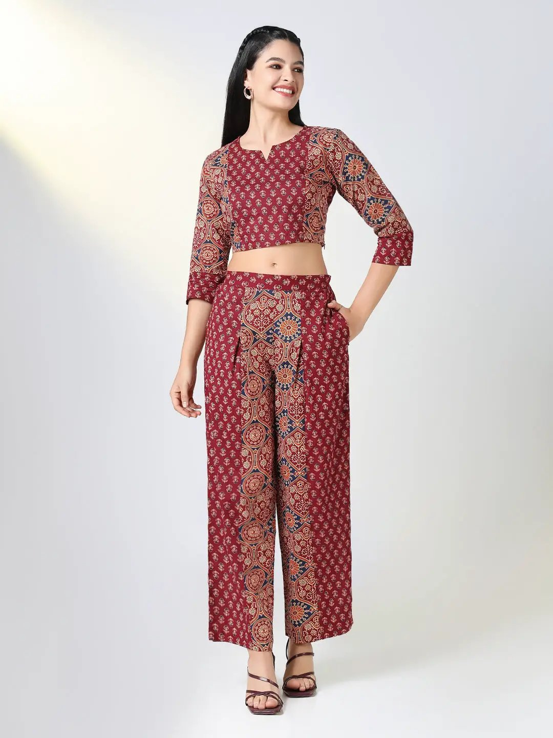 Women's Maroon Jaipuri Print Co-Ords Set