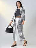 Women's White Woven Design Co-Ords Set with Blazer