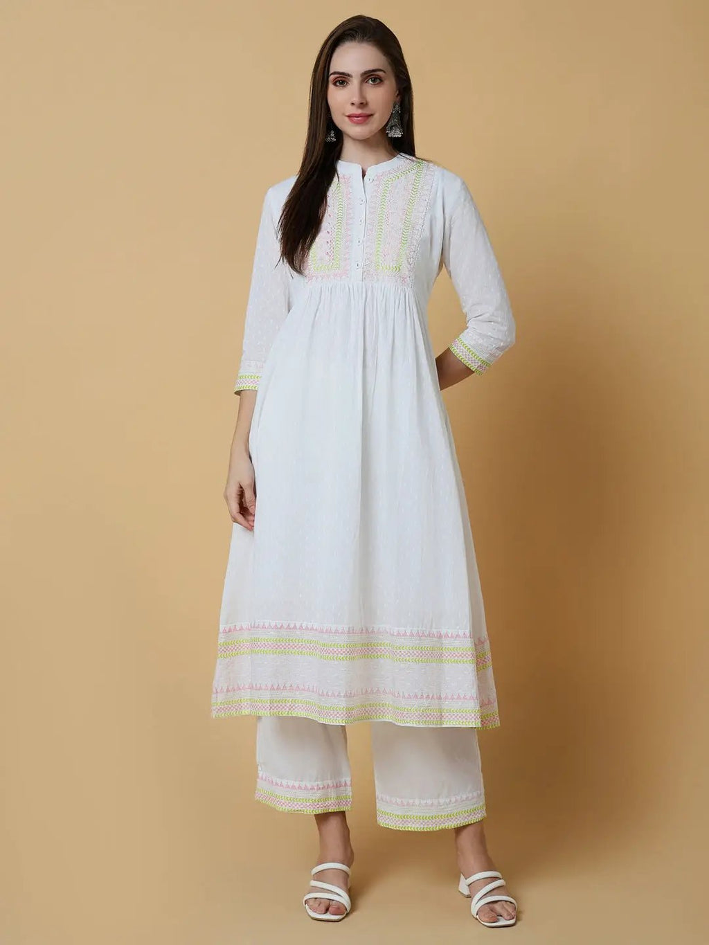 Women's Solid White Anarkali Kurta Set