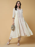 Women's Floral Cream A-Line Kurta Set with Shrug