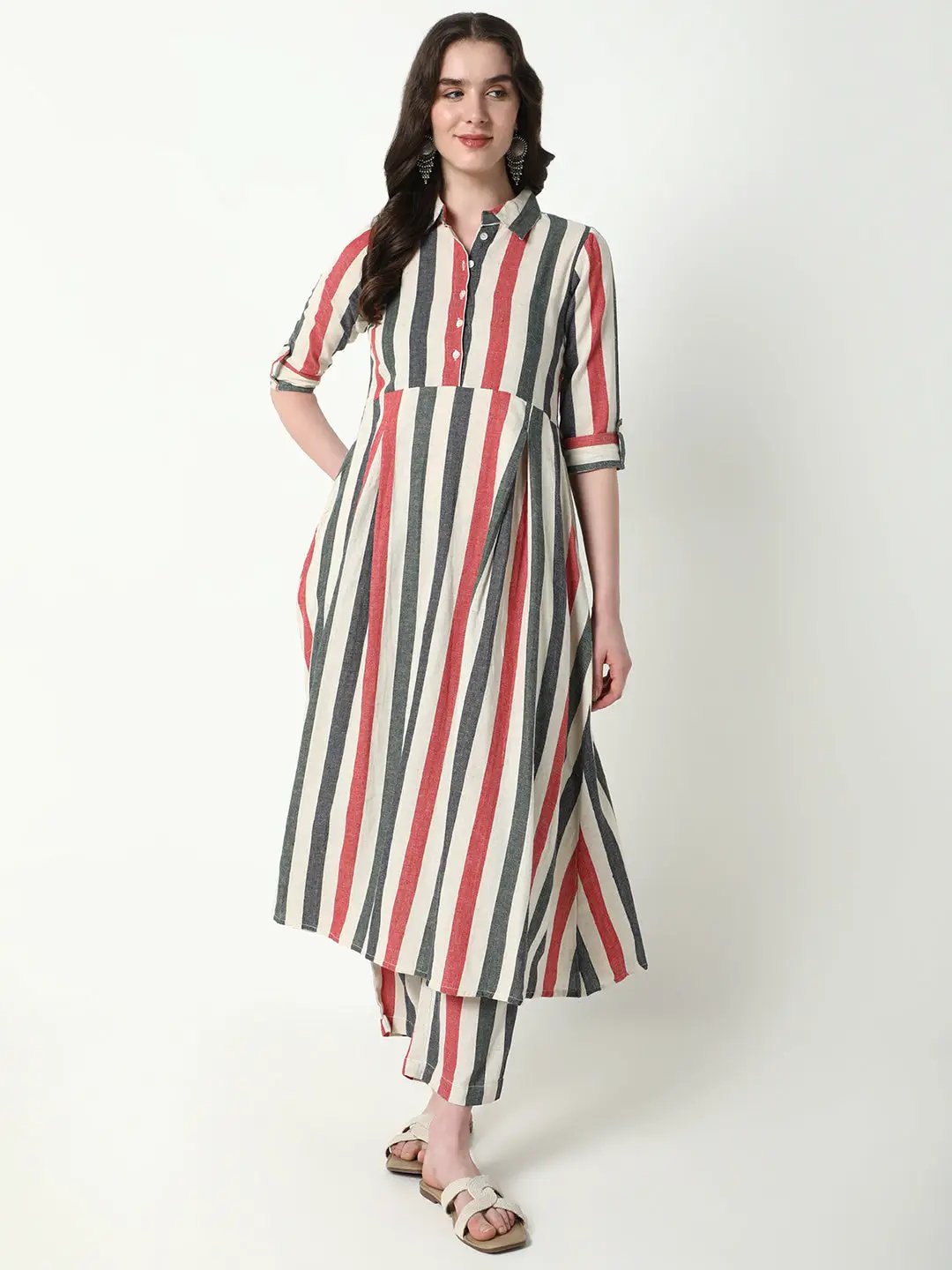 Women's Multi Striped Anarkali Kurta Set
