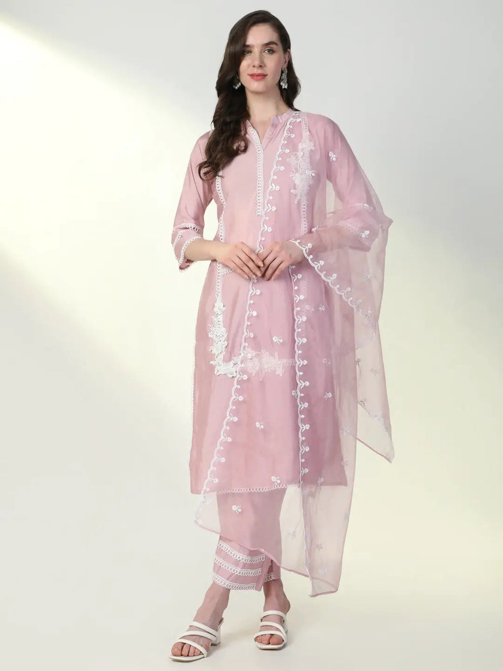 Women's Pink Solid Kurta Set with Dupatta