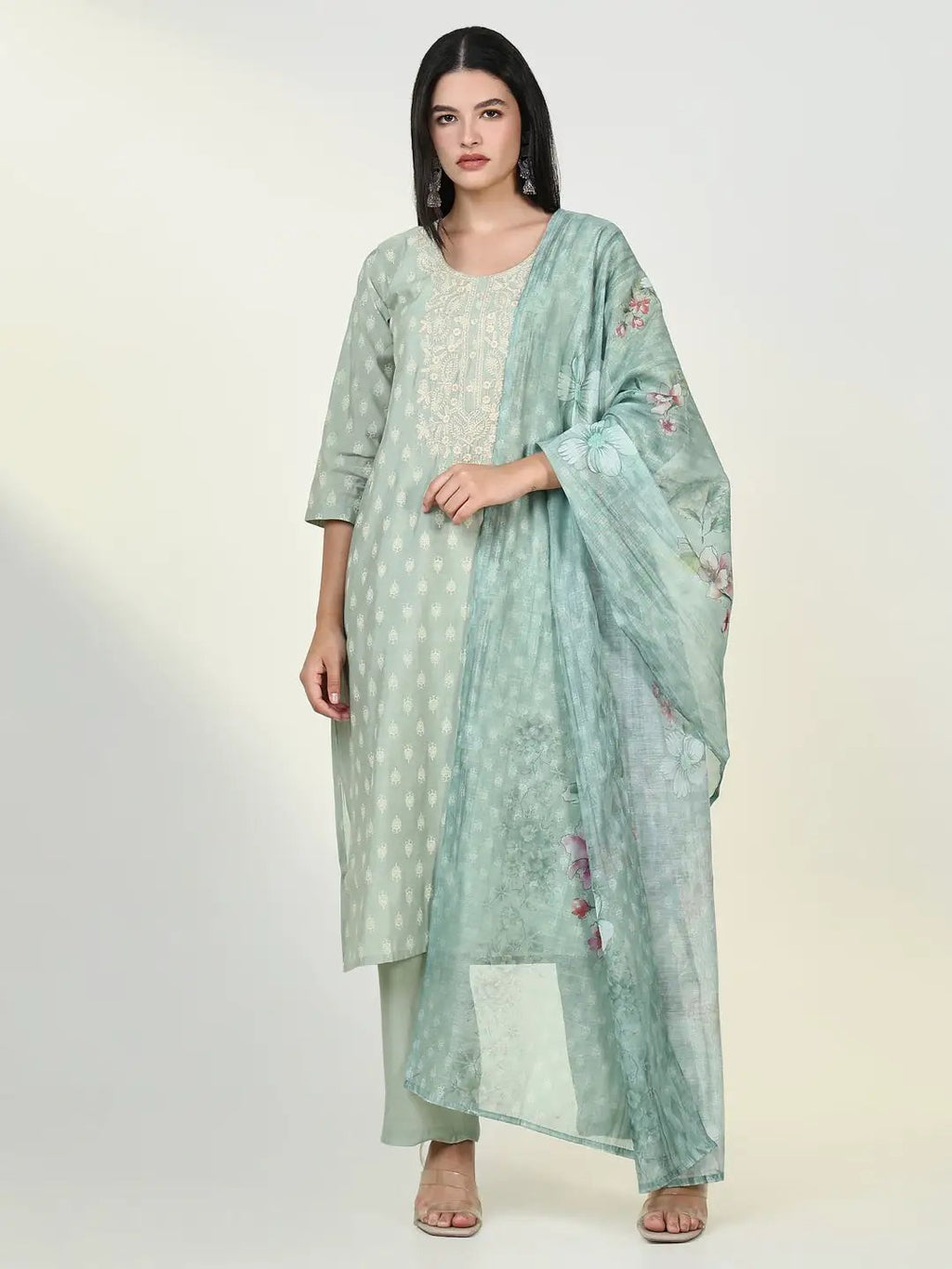 Women's Graphic Green Kurta Set with Dupatta