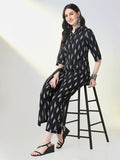 Women's Black Geometric Straight Kurta Set