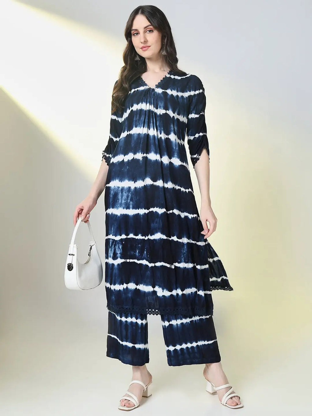 Women's Blue Tie Dye A Line Kurta Set