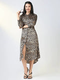 Women's Brown Animal Print Shirt Dress