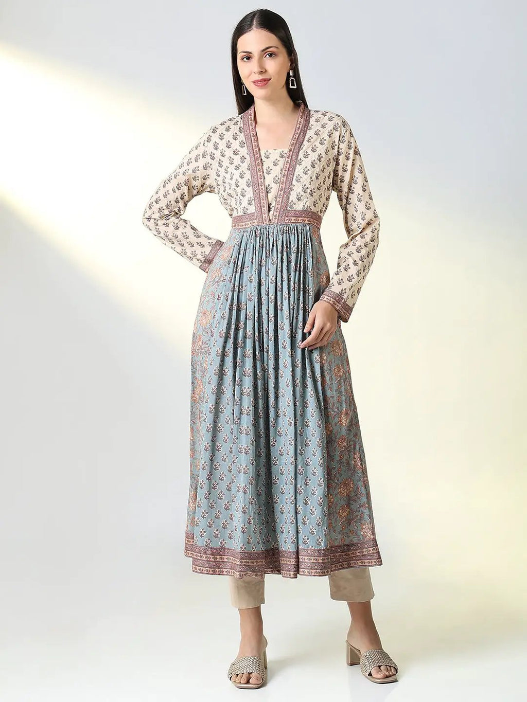 Women's Grey Floral A Line Kurta