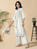 Women's Cotton Floral Straight Off White Kurta Set