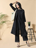 Women's Solid A-Line Kantha Work Black Kurta Set with Shrug