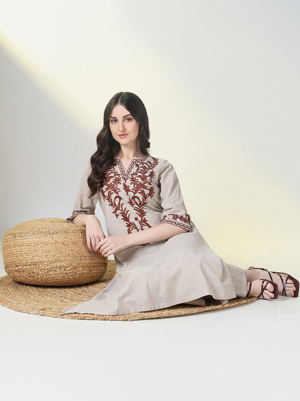 Women's Grey Graphic A Line Kurta Set
