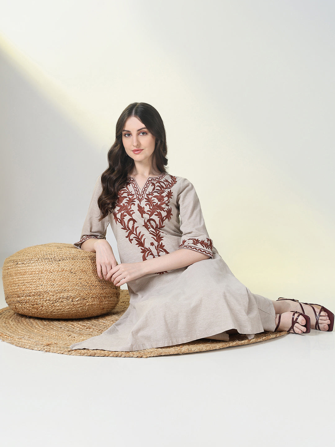 Women's Grey Graphic A Line Kurta Set