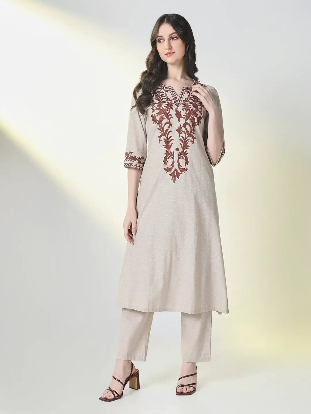 Women's Grey Graphic A Line Kurta Set