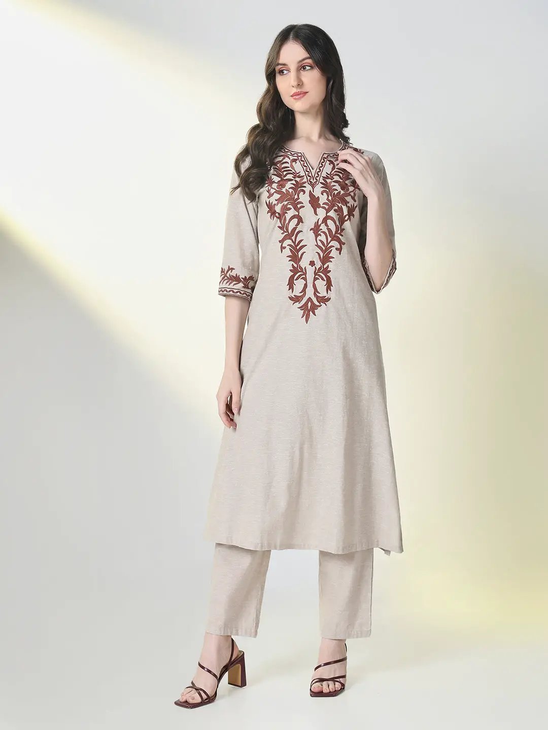 Women's Grey Graphic A Line Kurta Set