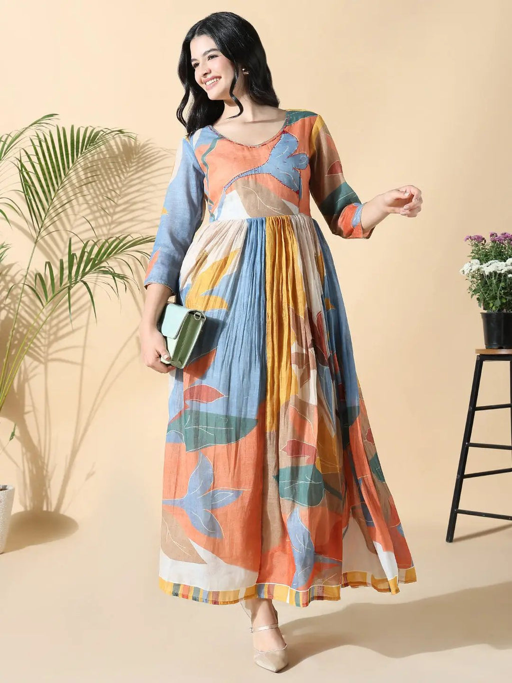 Women's Multi Floral Cotton Anarkali Kurta