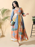 Women's Multi Floral Cotton Anarkali Kurta