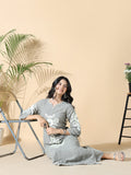 Women's Checked A-Line Embroidered Grey Kurta Set