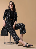 Women's Black Printed Co-ords Set with Blazer
