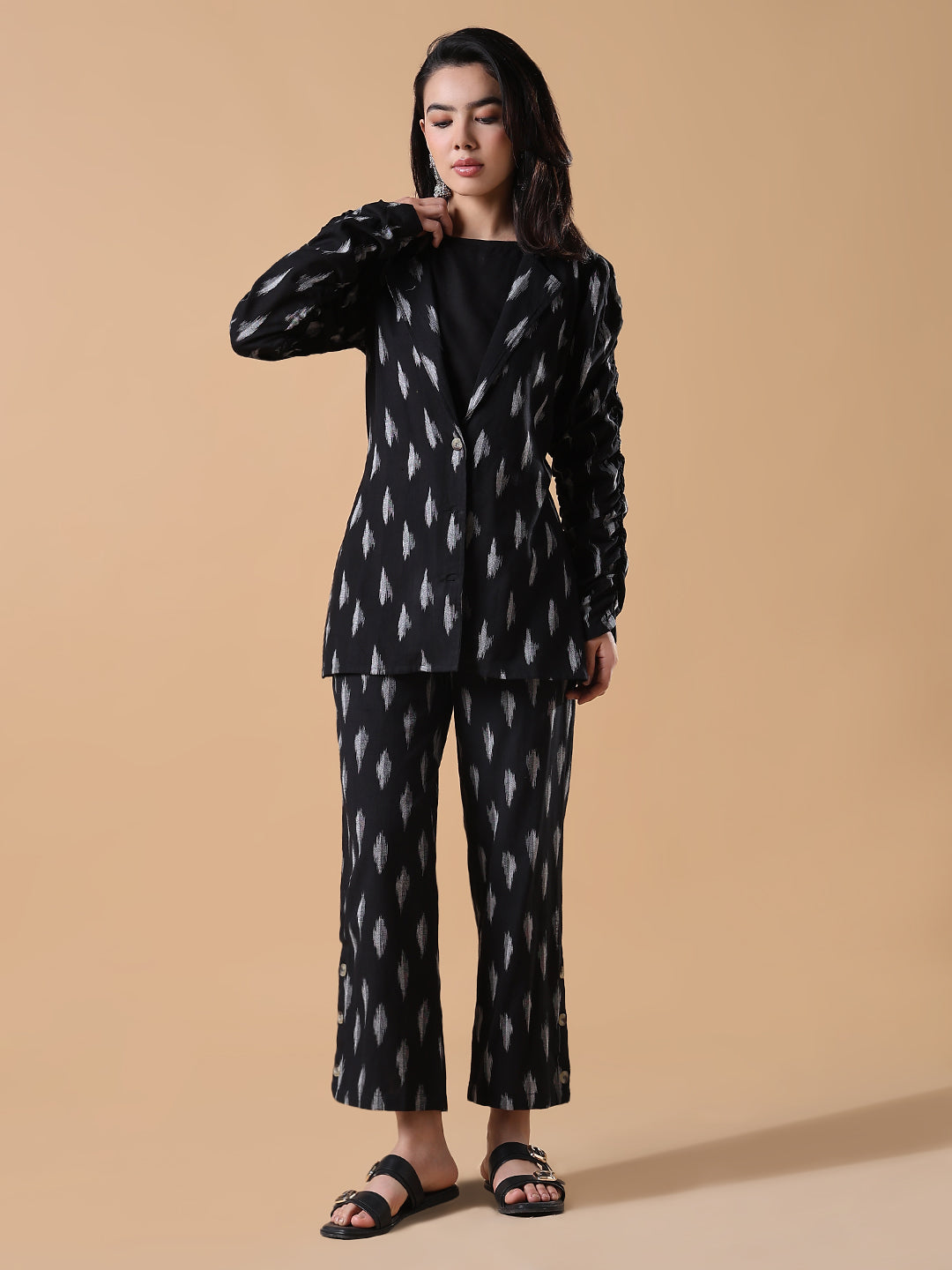 Women's Black Printed Co-ords Set with Blazer