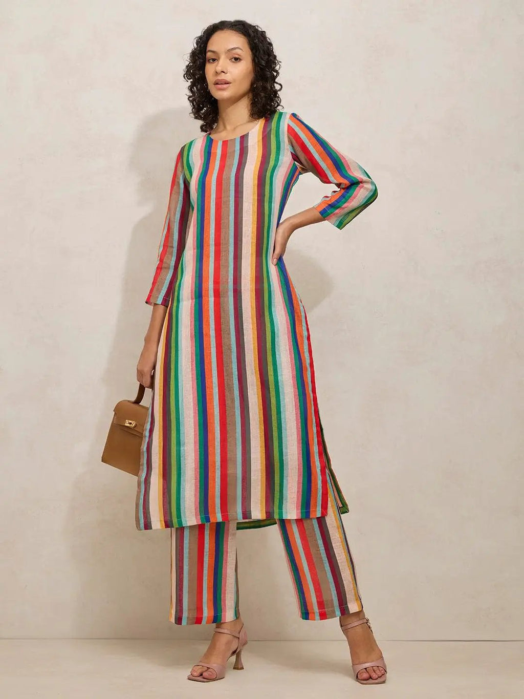 Women's Vertical Stripes Multi Colour Straight Kurta with Pants