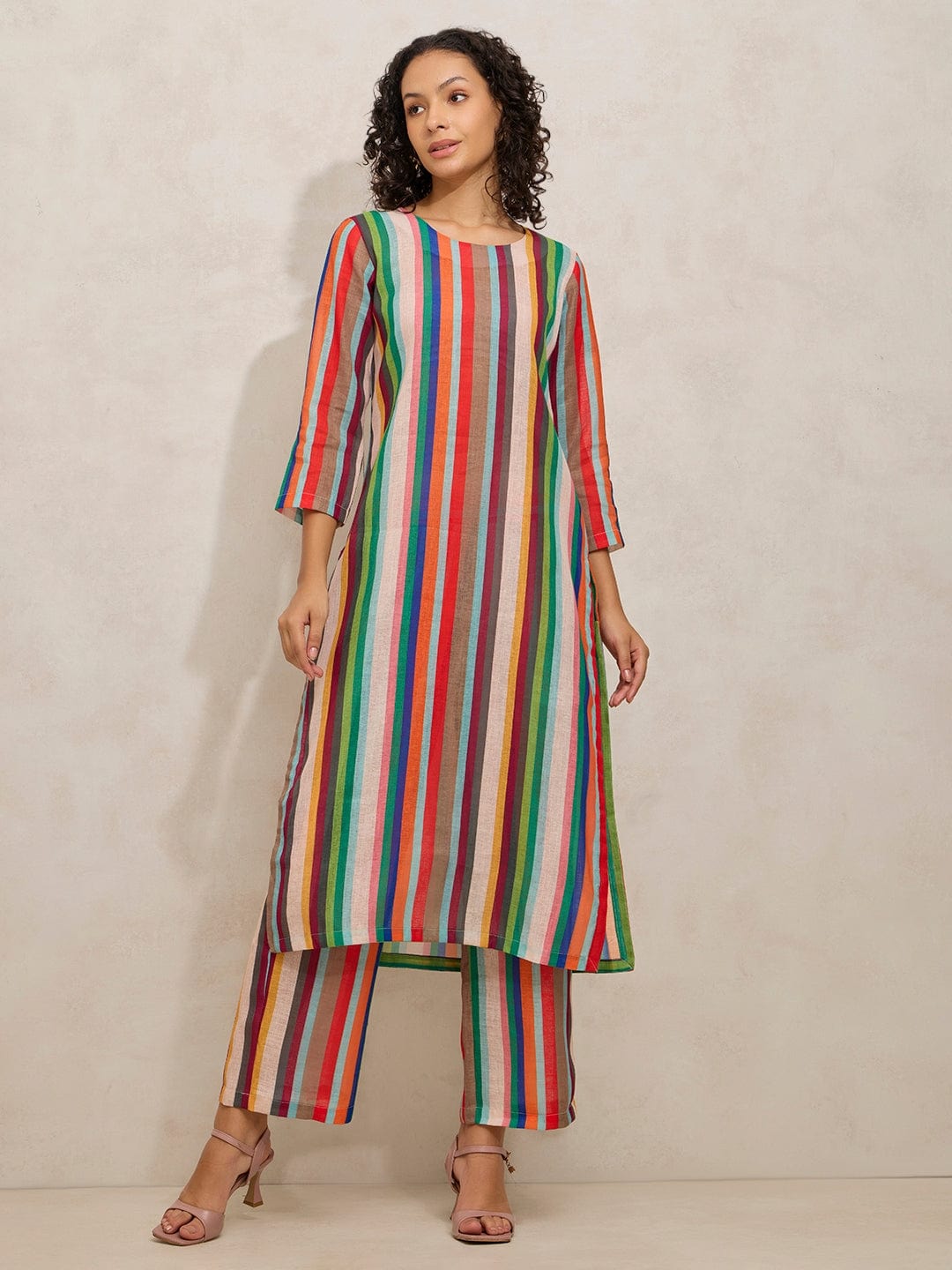 Women's Vertical Stripes Multi Colour Straight Kurta with Pants
