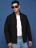 Men's Black Windcheater Longline Bomber with Patchwork Jacket