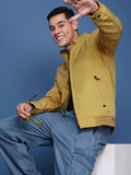 Men's Yellow Windcheater Mock Collar Solid Yellow Bomber Jacket