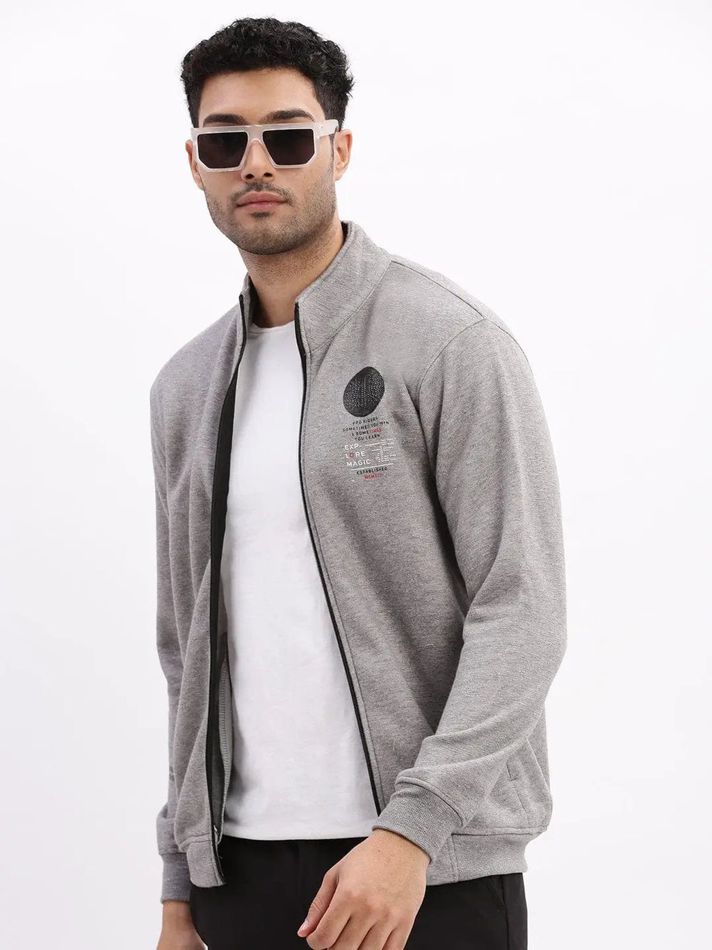 Men's Mock Collar Grey Solid Tailored Jacket