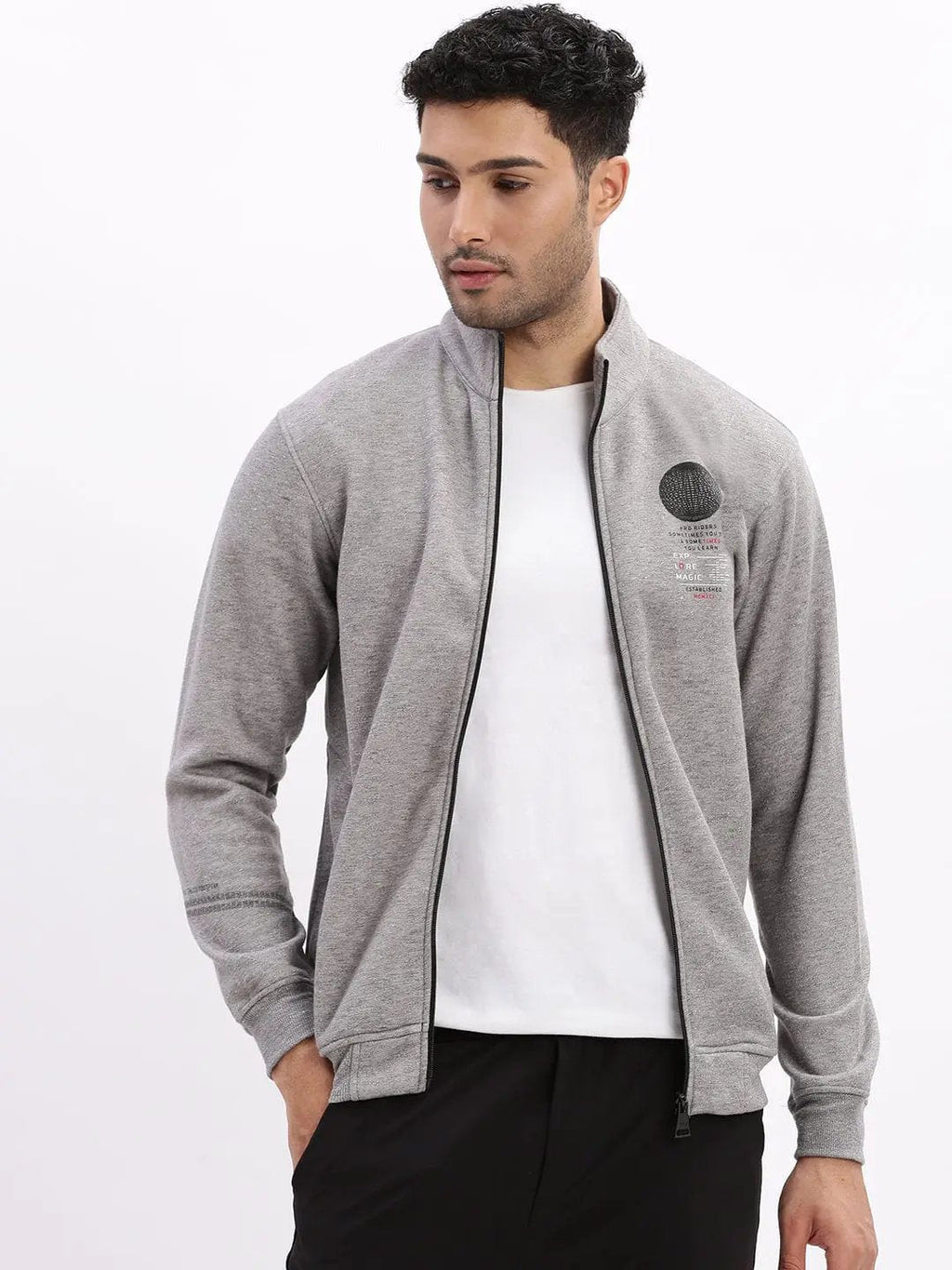 Men's Mock Collar Grey Solid Tailored Jacket