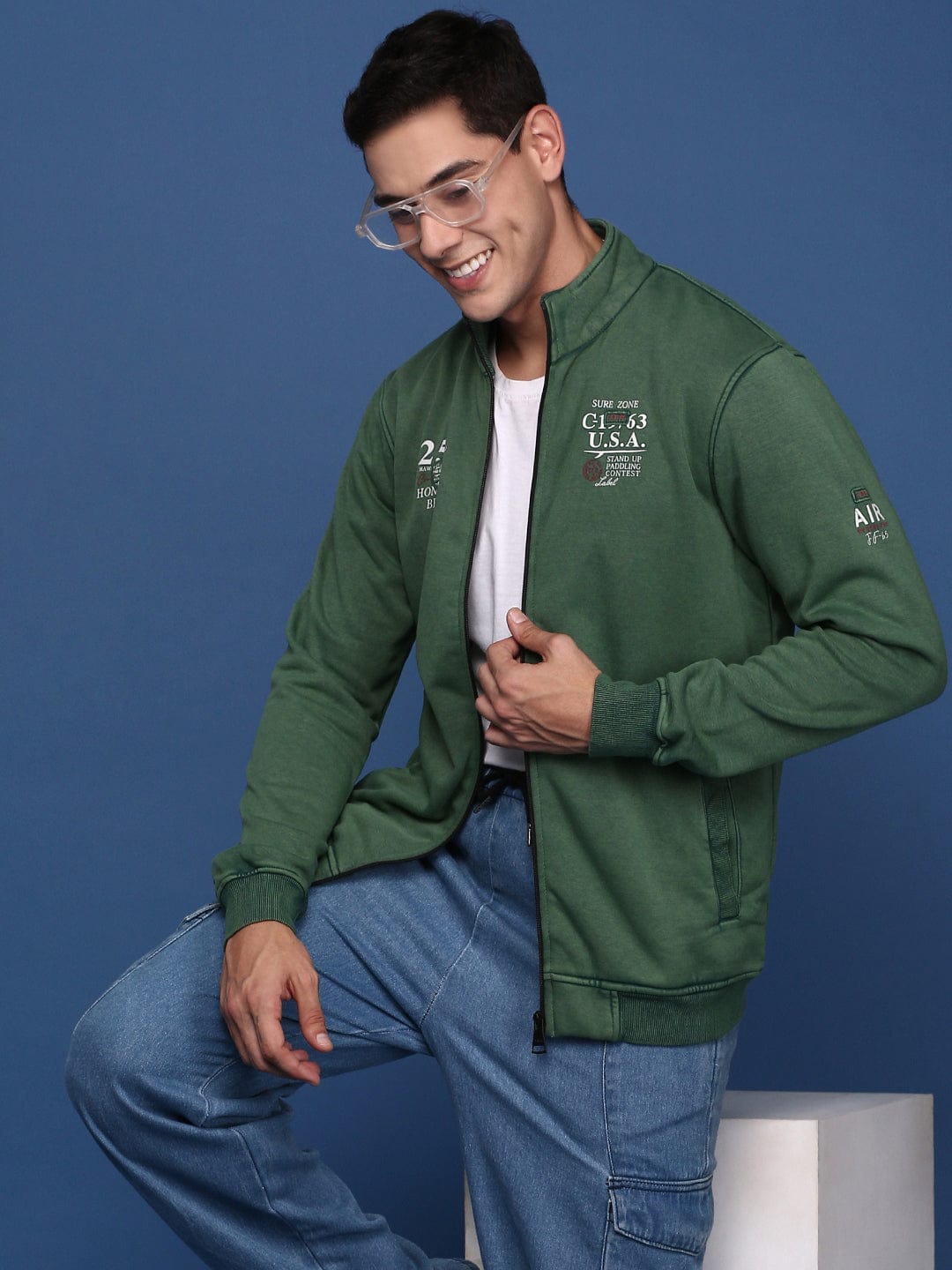 Men's Solid Green Bomber Jacket